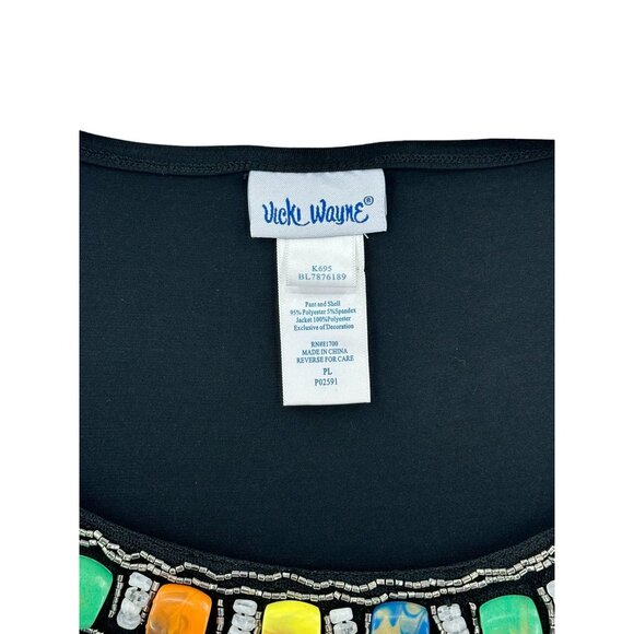 Vicki Wayne Top Shirt Blouse Womens PL Jeweled Neckline Grandmacore Shell - Picture 3 of 10